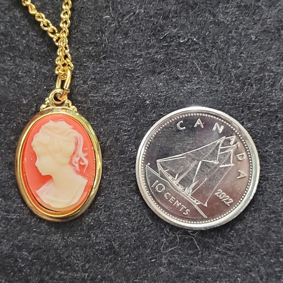 Gold Tone Cameo Necklace with Pink and Cream Pendant - Picture 3 of 3